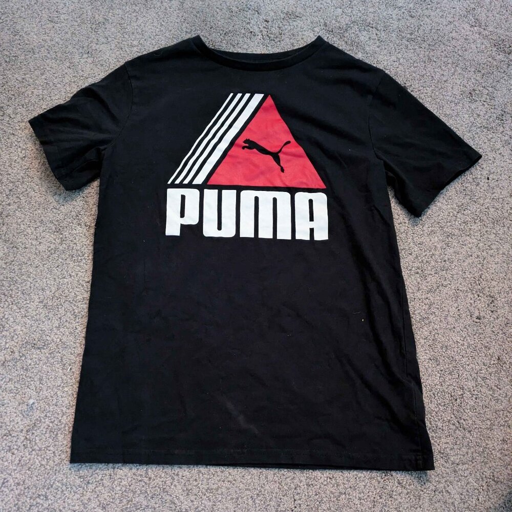 Puma Vintage Style Tri Retro Logo Black T Shirt Womens Large